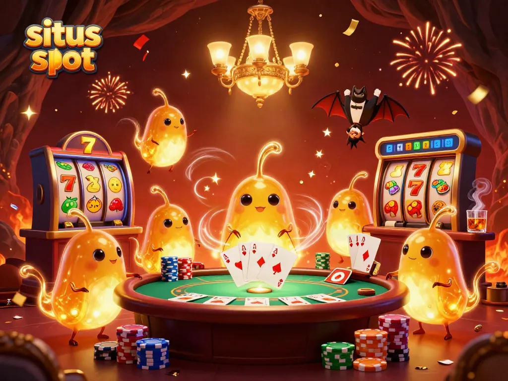 Experience the thrill of situs slot with vibrant glowworms illuminating a playful casino scene.